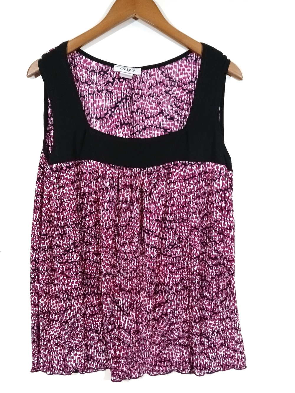 Pink Patterned Sleeveless Tank with Black Yoke Plus Size 2X